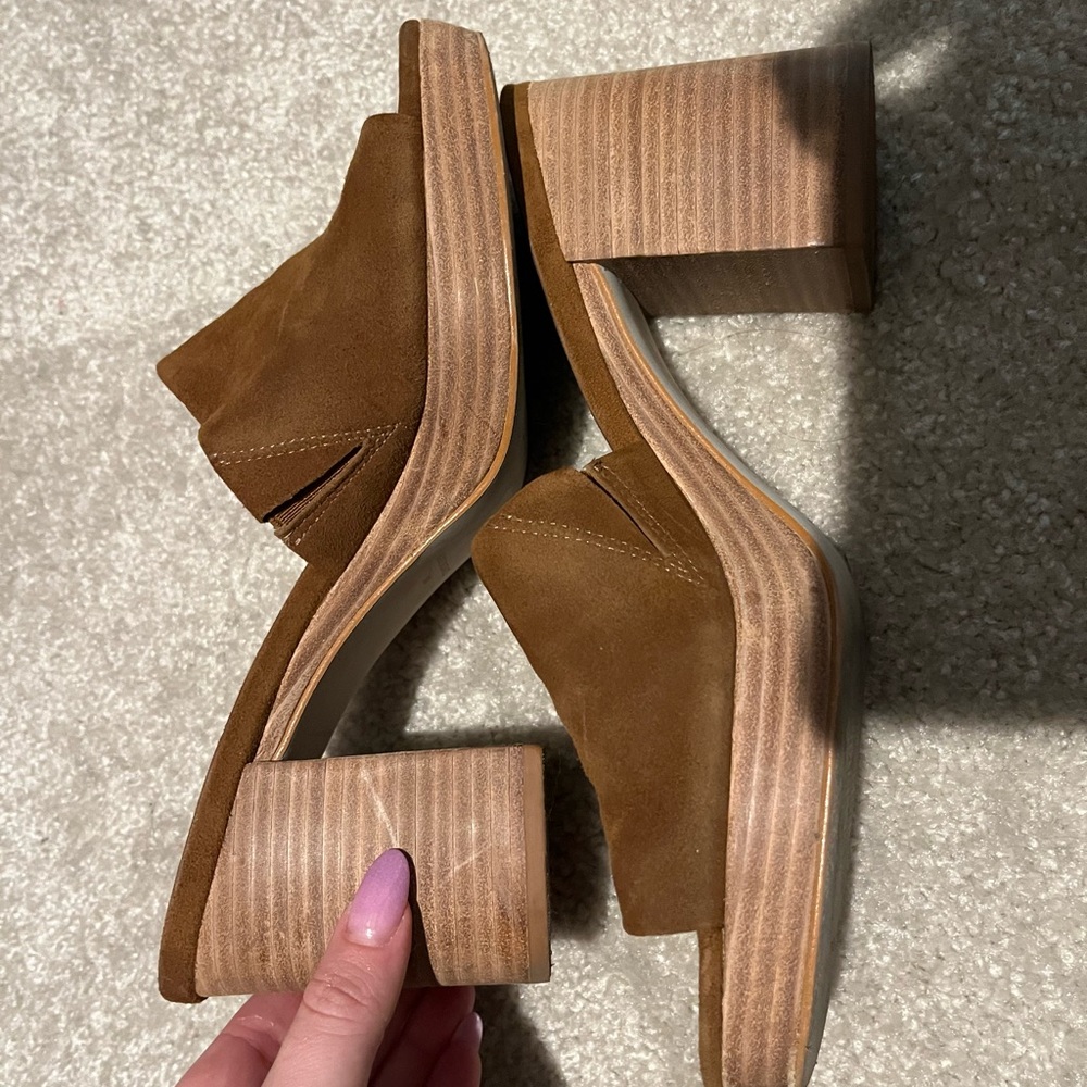 Brown Suede Block Heel Mules
